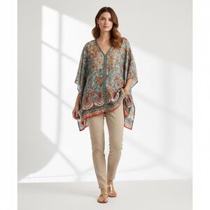 Love Kyla Zada Embroidered Silk Blend Floral Poncho Blouse – Women’s L